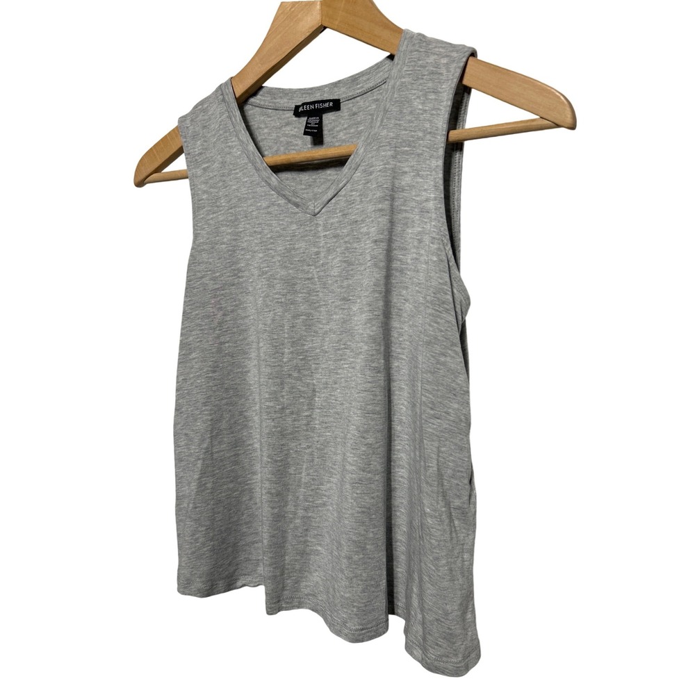 EILEEN FISHER Stretch Tencel Gray V Neck Sleeveless Tank‎ Top XXS TTP